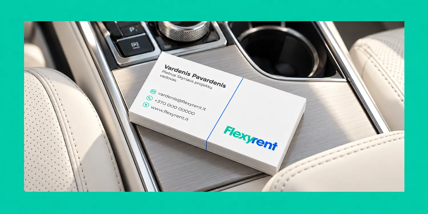 Flexyrent vizitinių kortelių dizainas Automobilių nuomos prekės ženklo „Flexyrent“ vizitinės kortelės.